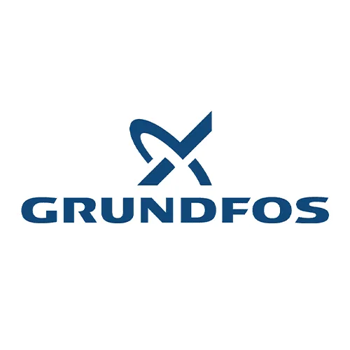 Grundfos Logo, blaue Schrift mit Symbol